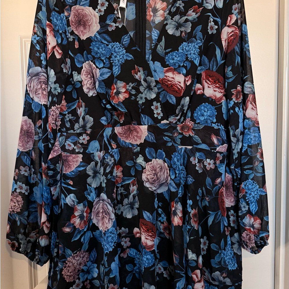 Floral Black and Blue Dress